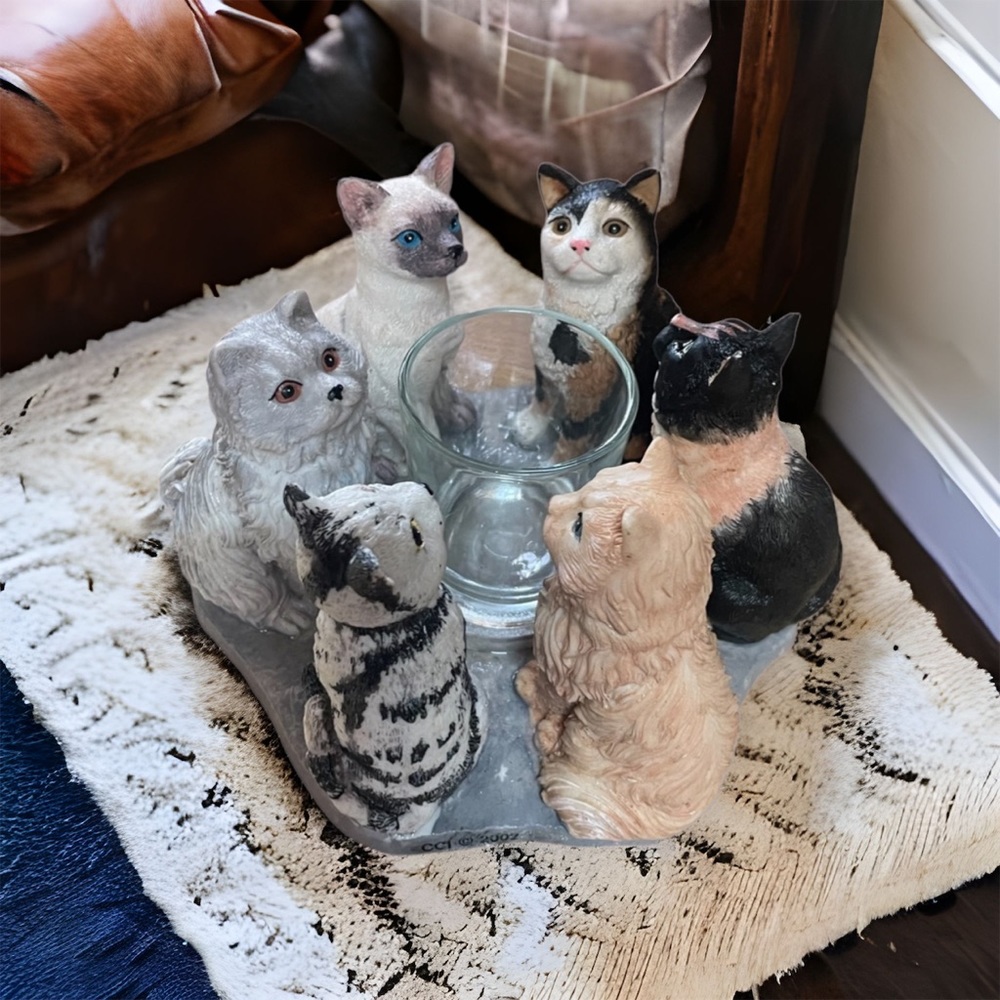 Vintage Circle of Cats True Friends votive candle holder